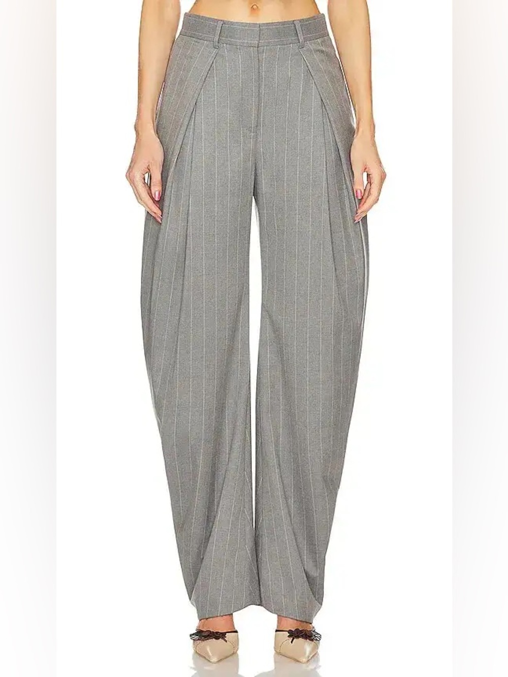 L'Academie Gray Pinstripe Wide-Leg Trousers
